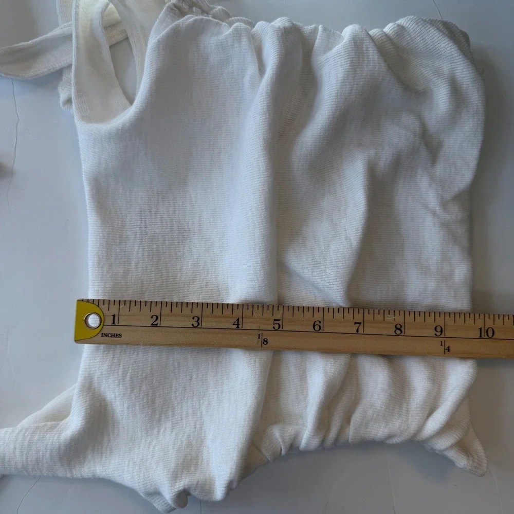 Free People Boulevard Tie Strap Tank Crop Top White Ruched‎ Cotton S Minimalist
